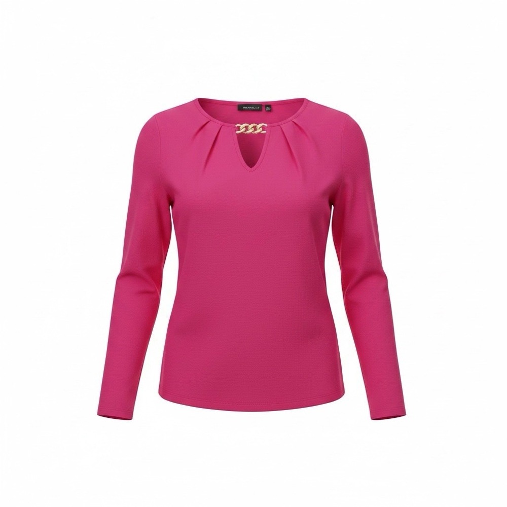 RAFAELLA Blouse Womens Large Bold Pink Golden Neck Chain V-Neck RS7343